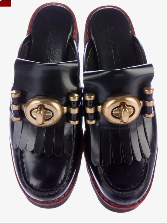 Coach Shoes - Coach Black Leather Kiltie Slip-On Loafers with Gold Turn-Lock